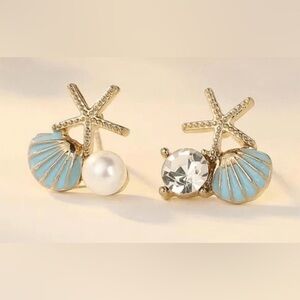Gold & Blue Starfish Earrings
